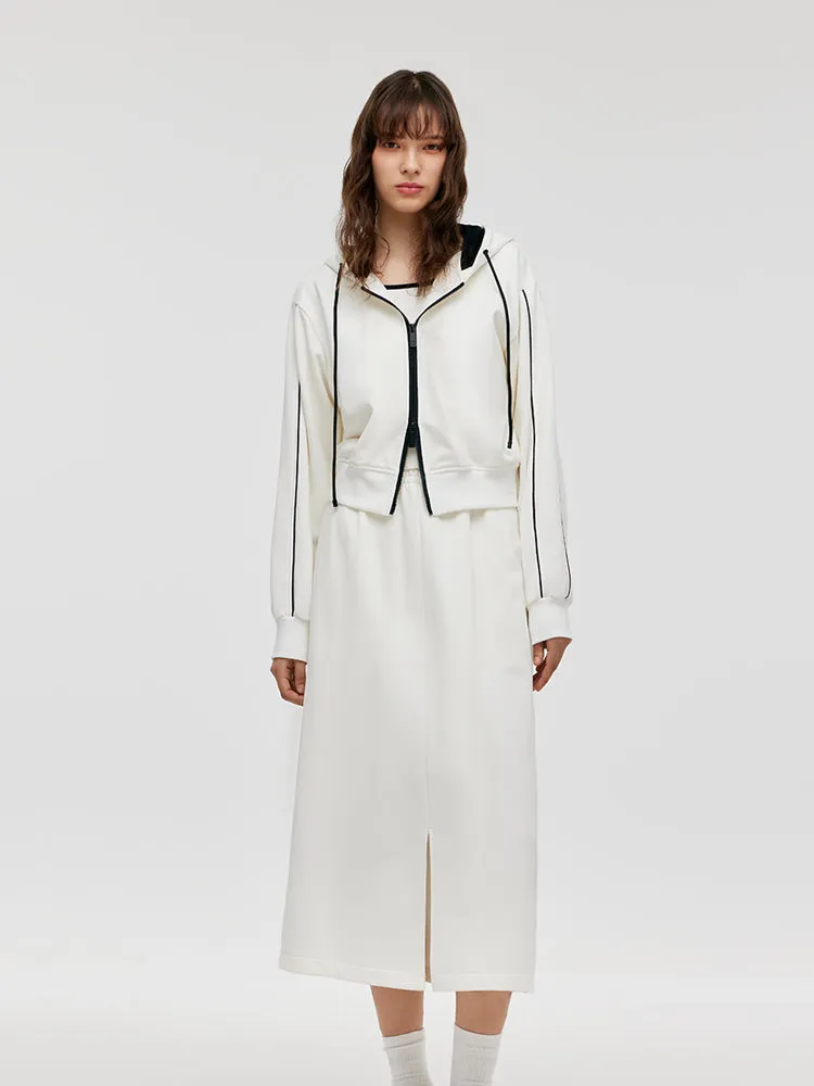 Contrast Trim Crop Zip-up Hoodie And Skirt Two-Piece Set sold by Goelia product image thumbnail 2