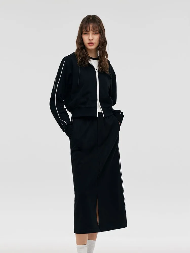Contrast Trim Crop Zip-up Hoodie And Skirt Two-Piece Set sold by Goelia product image thumbnail 3