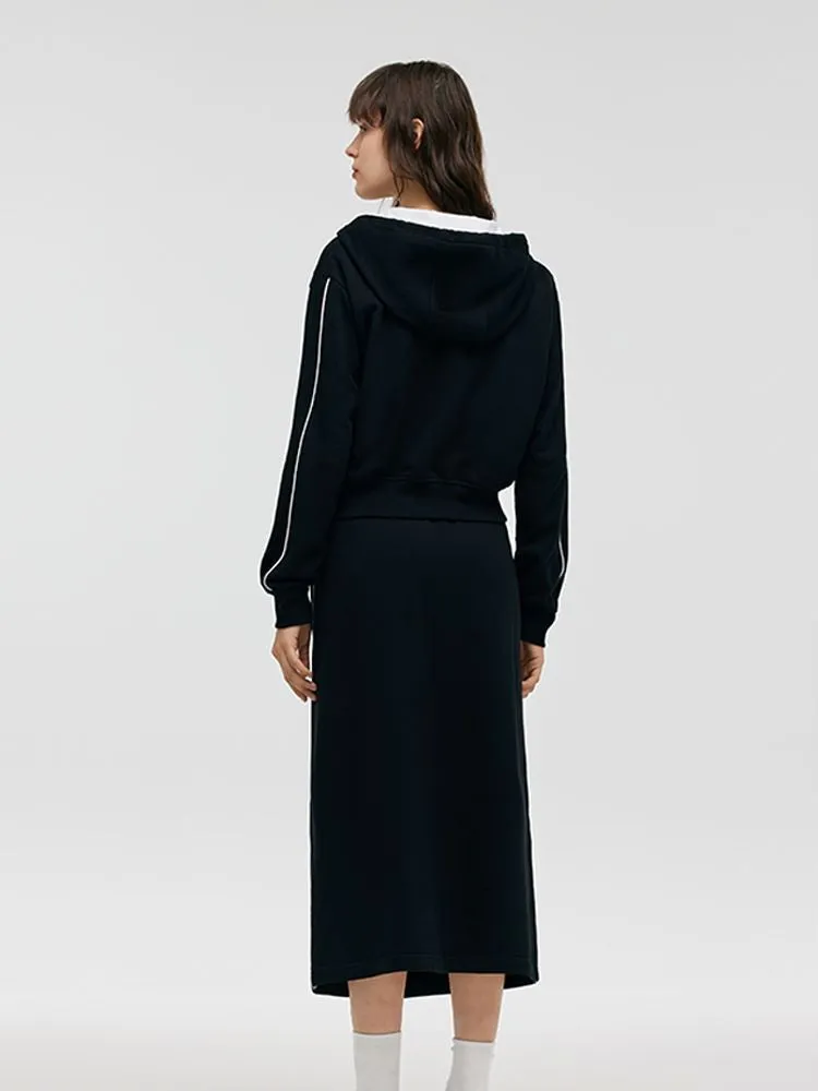 Contrast Trim Crop Zip-up Hoodie And Skirt Two-Piece Set sold by Goelia product image thumbnail 4