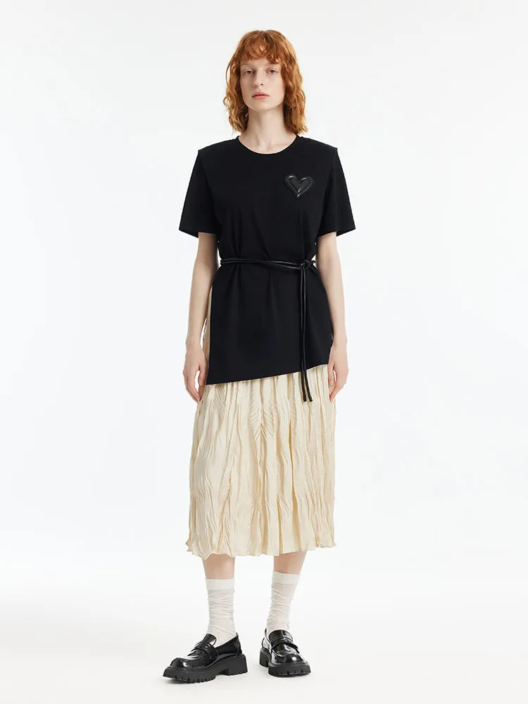 Asymmetrical Hem T-Shirt And Ruched Skirt Two-Piece Set With Belt sold by Goelia product image thumbnail 2