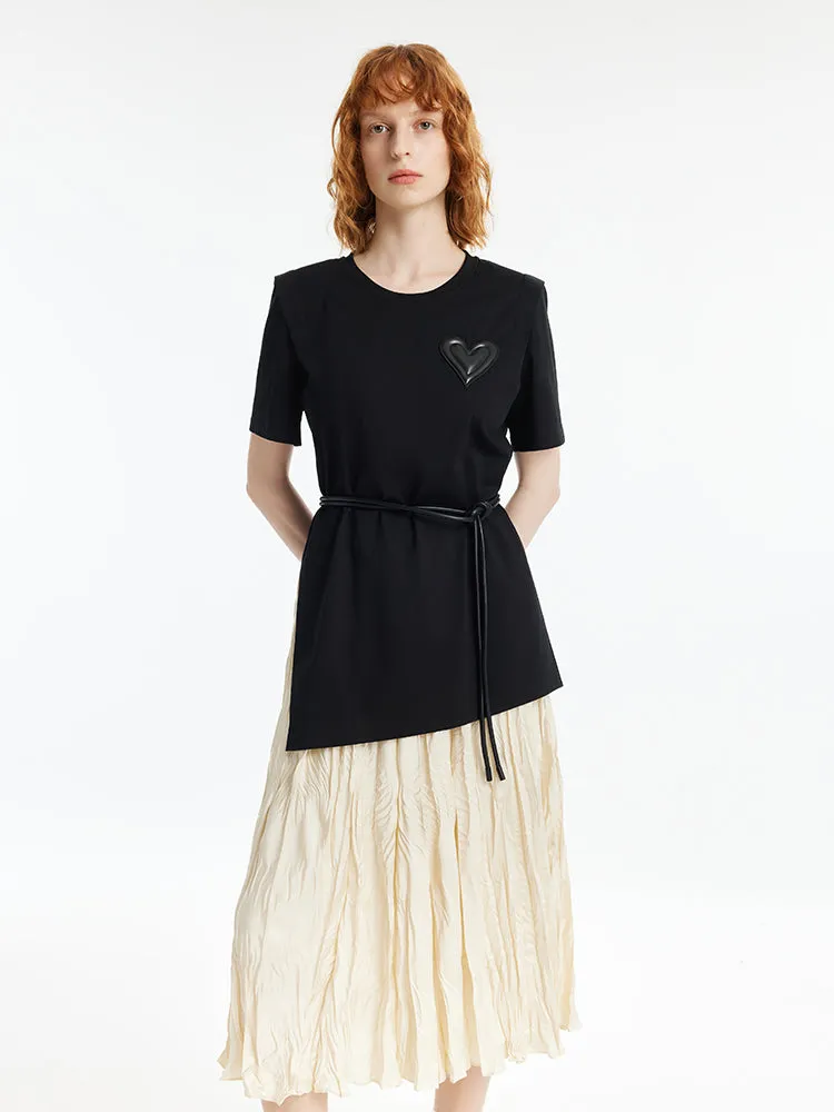 Asymmetrical Hem T-Shirt And Ruched Skirt Two-Piece Set With Belt sold by Goelia