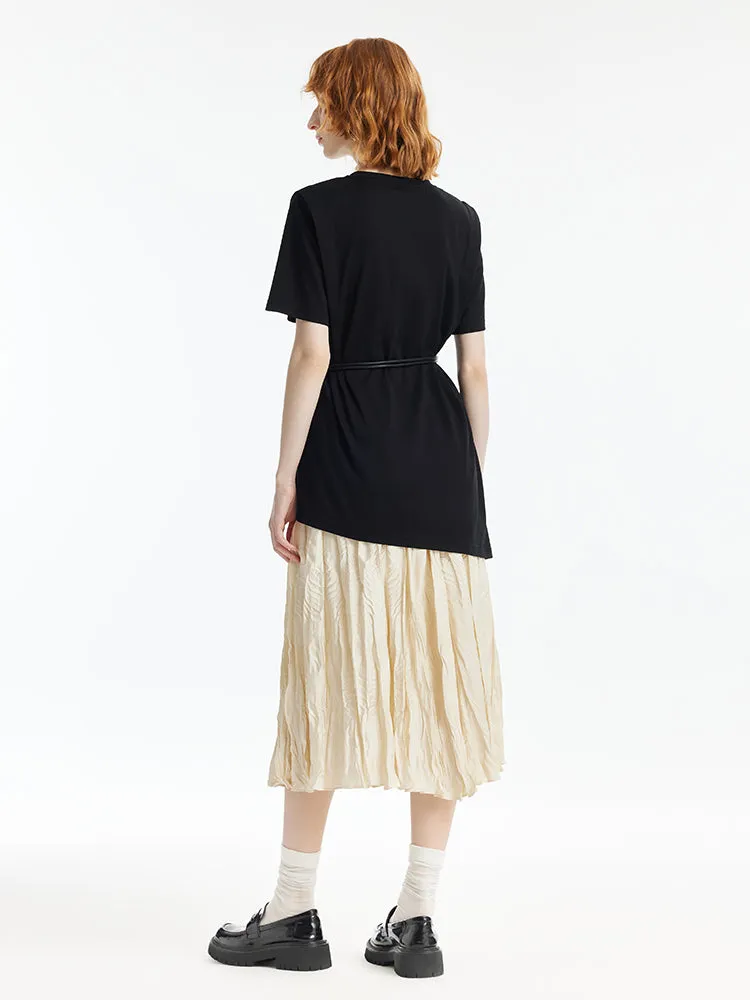 Asymmetrical Hem T-Shirt And Ruched Skirt Two-Piece Set With Belt sold by Goelia product image thumbnail 3