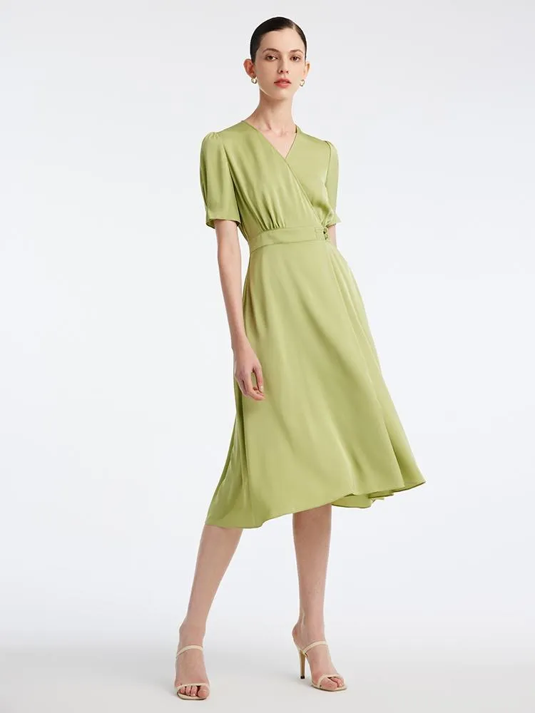 22 Momme V-Neck A-Line Midi Dress sold by Goelia