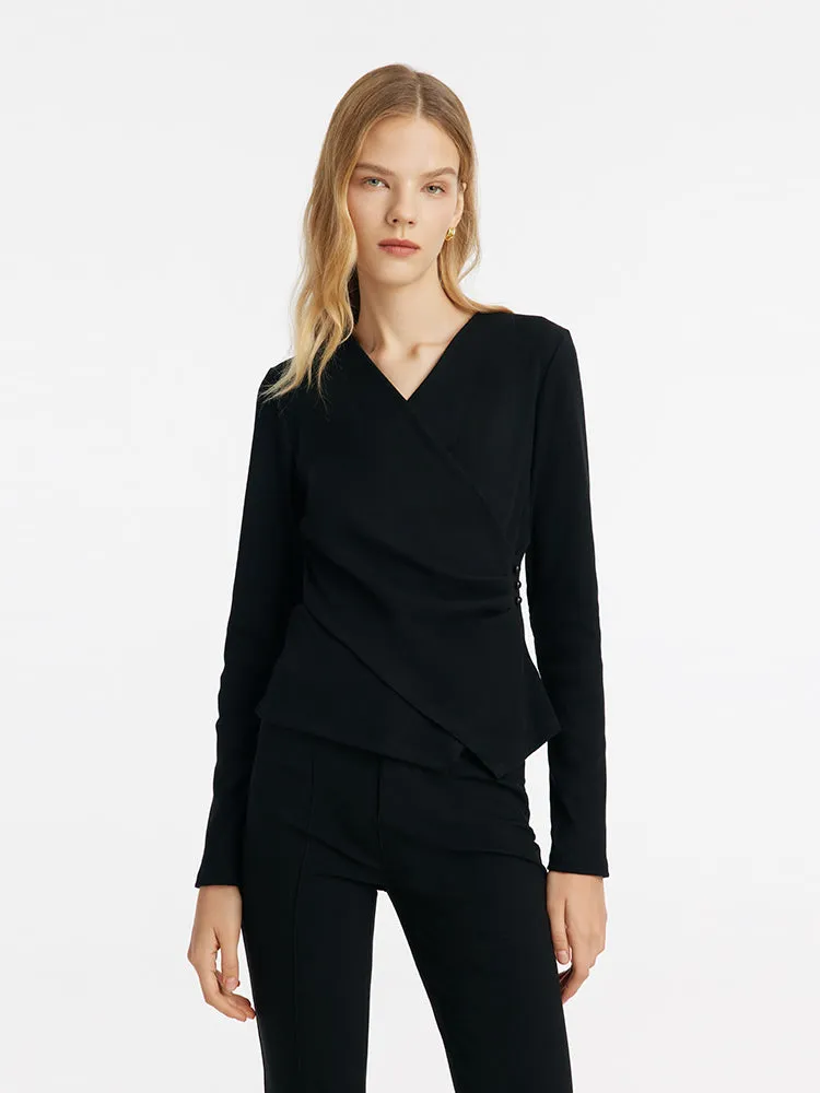 V-Neck Crossover Gathered Waist Women Knit Top sold by Goelia product image thumbnail 4