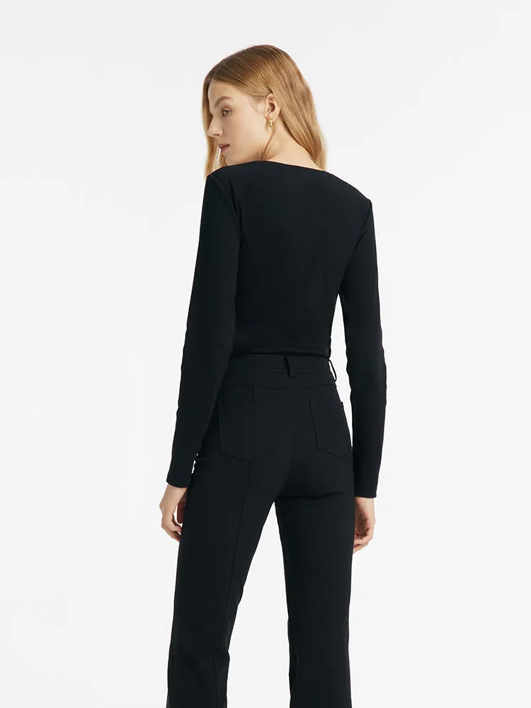 V-Neck Crossover Gathered Waist Women Knit Top sold by Goelia product image thumbnail 3