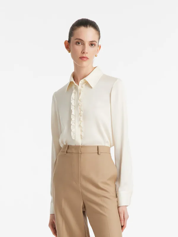 22 Momme Mulberry Silk Ruffle Women Shirt sold by Goelia