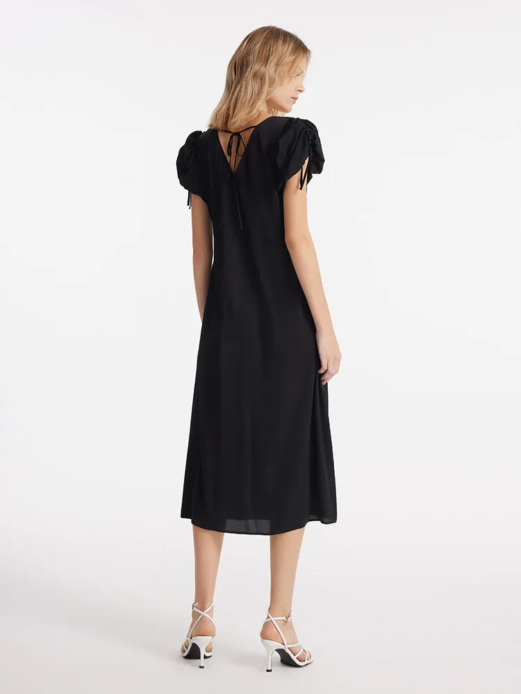 19 Momme Mulberry Silk Drawstring Sleeves Women Midi Dress sold by Goelia product image thumbnail 4