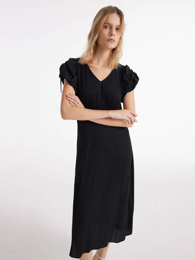19 Momme Mulberry Silk Drawstring Sleeves Women Midi Dress sold by Goelia product image thumbnail 5