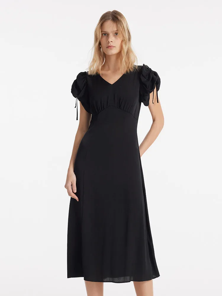 19 Momme Mulberry Silk Drawstring Sleeves Women Midi Dress sold by Goelia