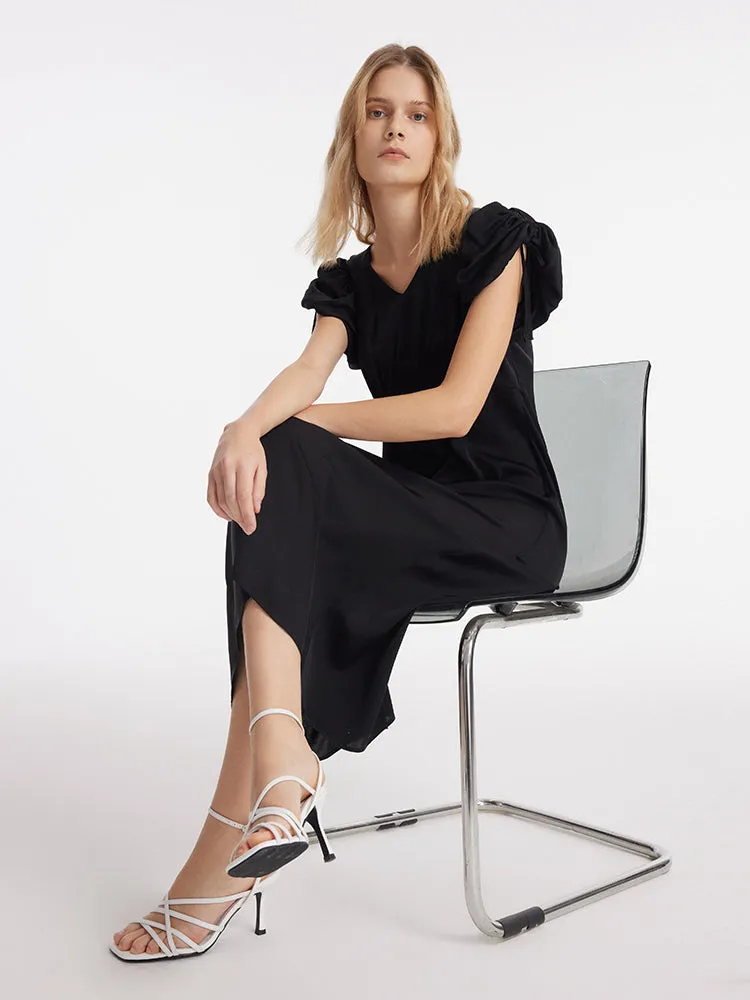 19 Momme Mulberry Silk Drawstring Sleeves Women Midi Dress sold by Goelia product image thumbnail 3