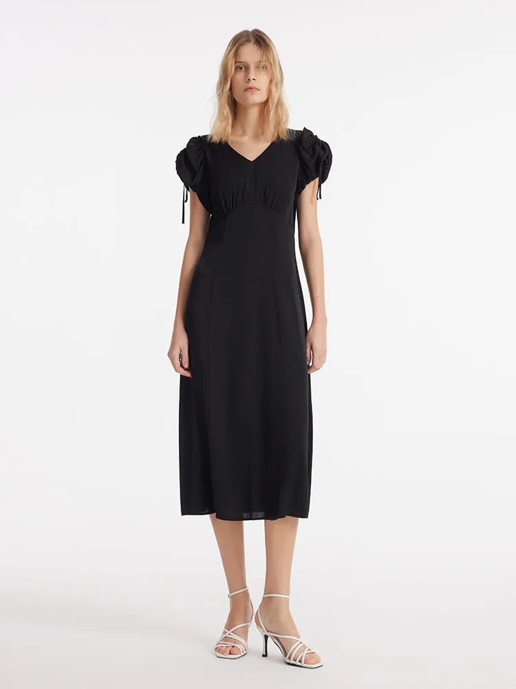 19 Momme Mulberry Silk Drawstring Sleeves Women Midi Dress sold by Goelia product image thumbnail 2