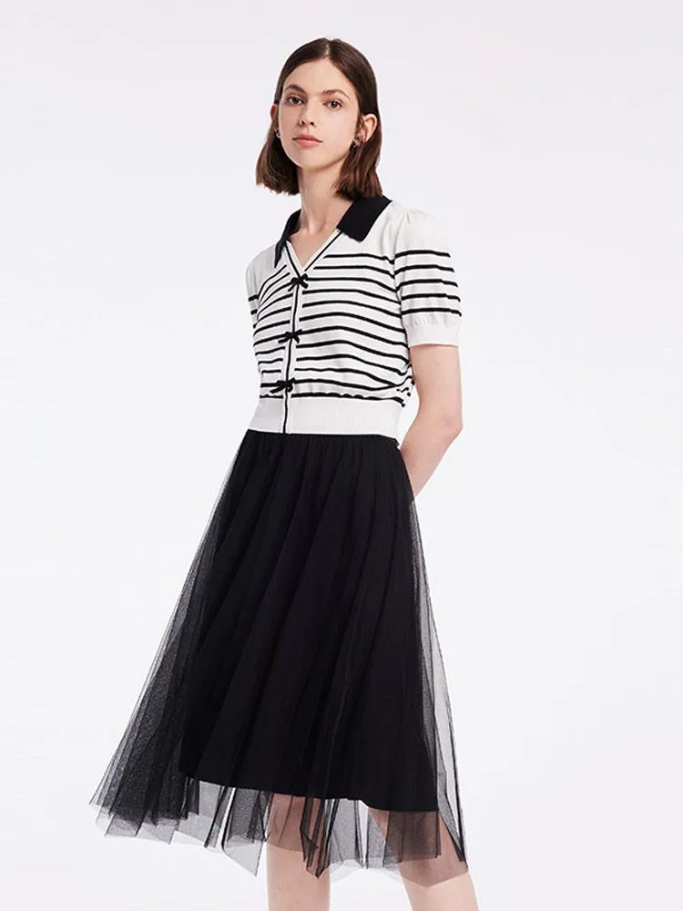 Black And White Striped Top And Mesh Half Women Skirt Two-piece Set sold by Goelia product image thumbnail 4