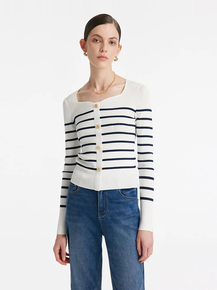 Acetate Square Neck Striped Women Knit Top sold by Goelia product image thumbnail 4