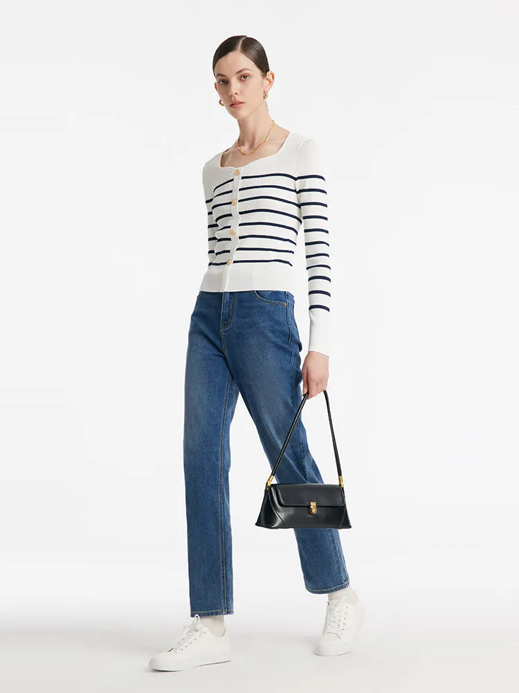 Acetate Square Neck Striped Women Knit Top sold by Goelia product image thumbnail 2