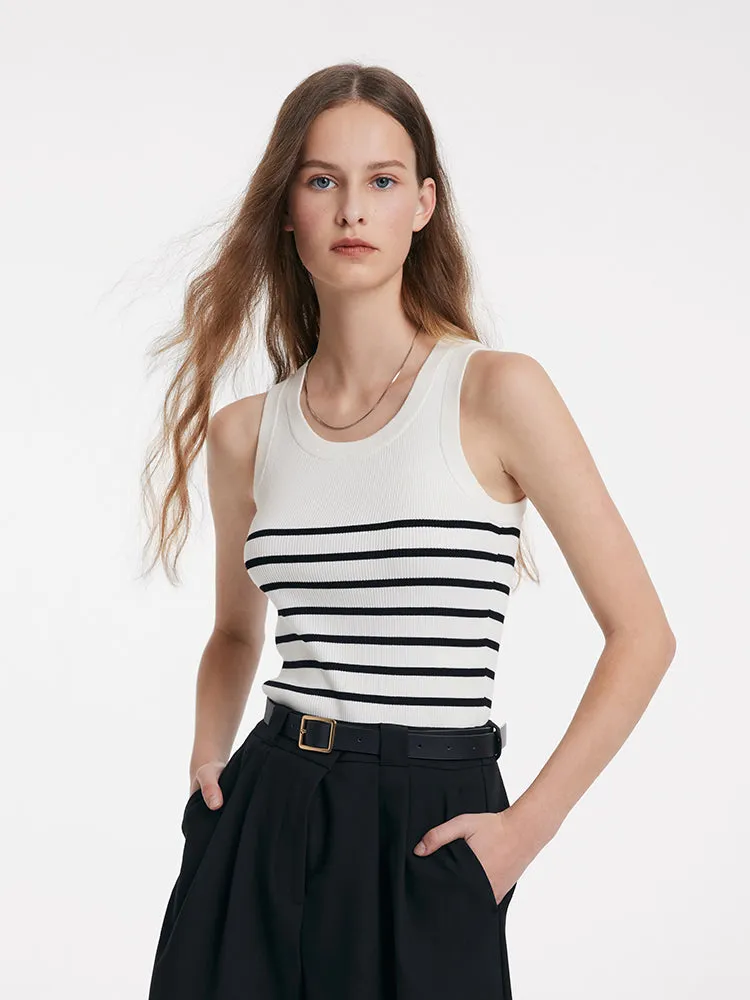 Acetate Cotton Knitted Striped Tank Top sold by Goelia