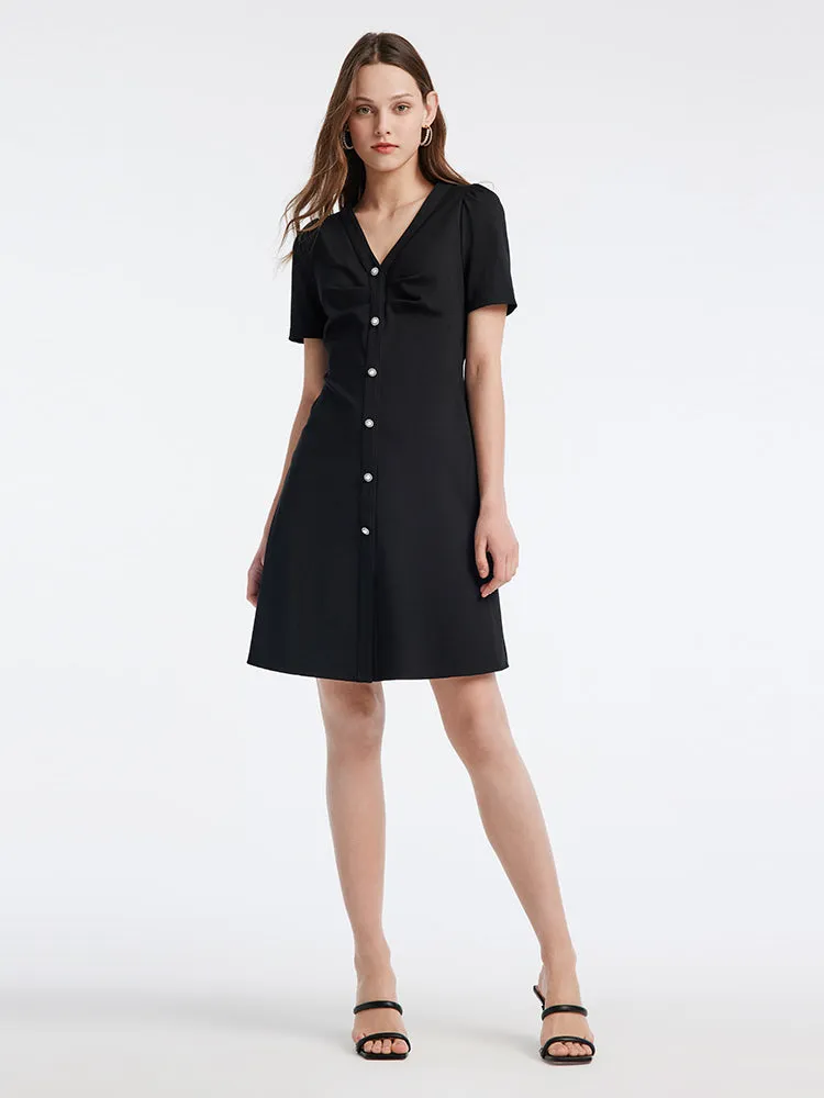 Pleated V-neck Gathered Waist Mini Dress sold by Goelia product image thumbnail 2