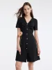 Pleated V-neck Gathered Waist Mini Dress sold by Goelia