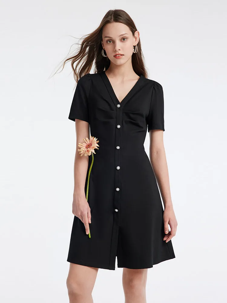 Pleated V-neck Gathered Waist Mini Dress sold by Goelia product image thumbnail 3