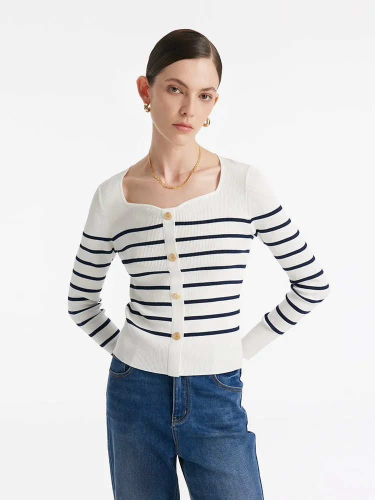 Acetate Square Neck Striped Women Knit Top sold by Goelia product image thumbnail 5