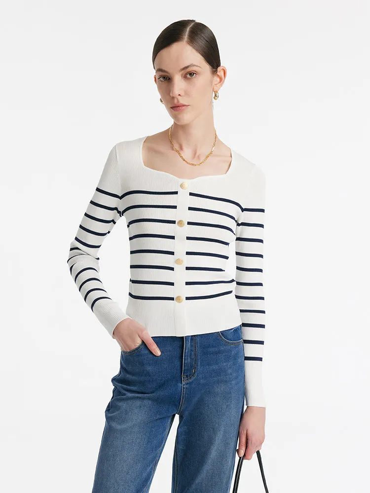 Acetate Square Neck Striped Women Knit Top sold by Goelia