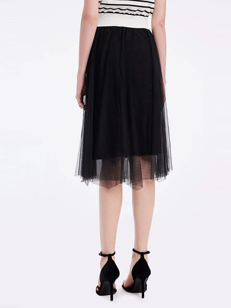 Black And White Striped Top And Mesh Half Women Skirt Two-piece Set sold by Goelia product image thumbnail 5