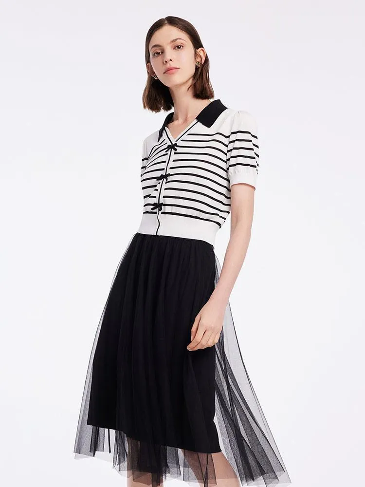 Black And White Striped Top And Mesh Half Women Skirt Two-piece Set sold by Goelia product image thumbnail 3