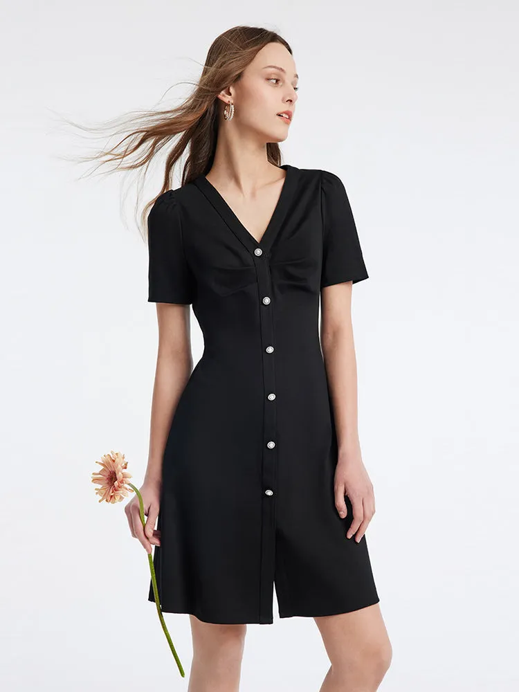 Pleated V-neck Gathered Waist Mini Dress sold by Goelia product image thumbnail 4