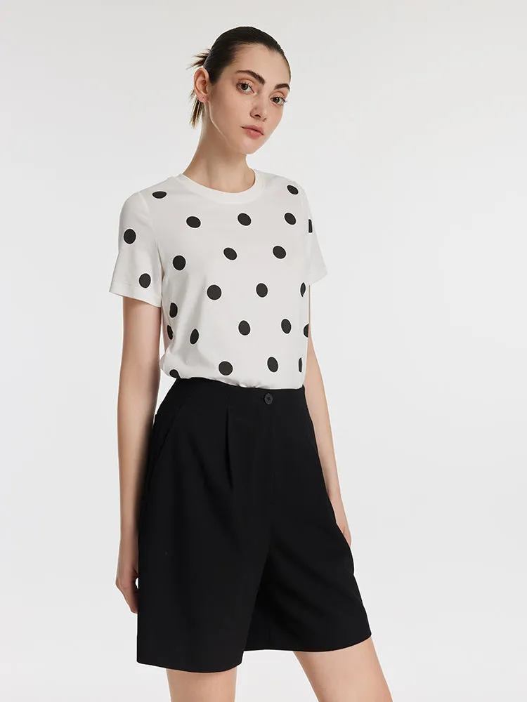 Polka Dots Print Round Neck Women T-Shirt sold by Goelia