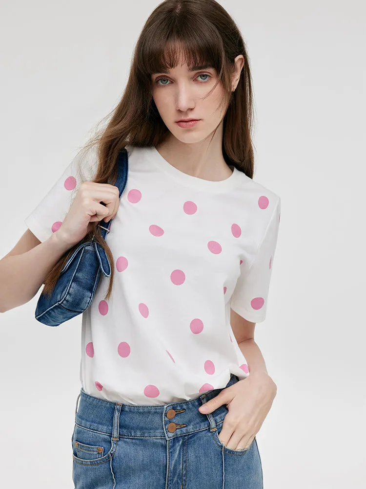 Polka Dots Print Round Neck Women T-Shirt sold by Goelia product image thumbnail 2