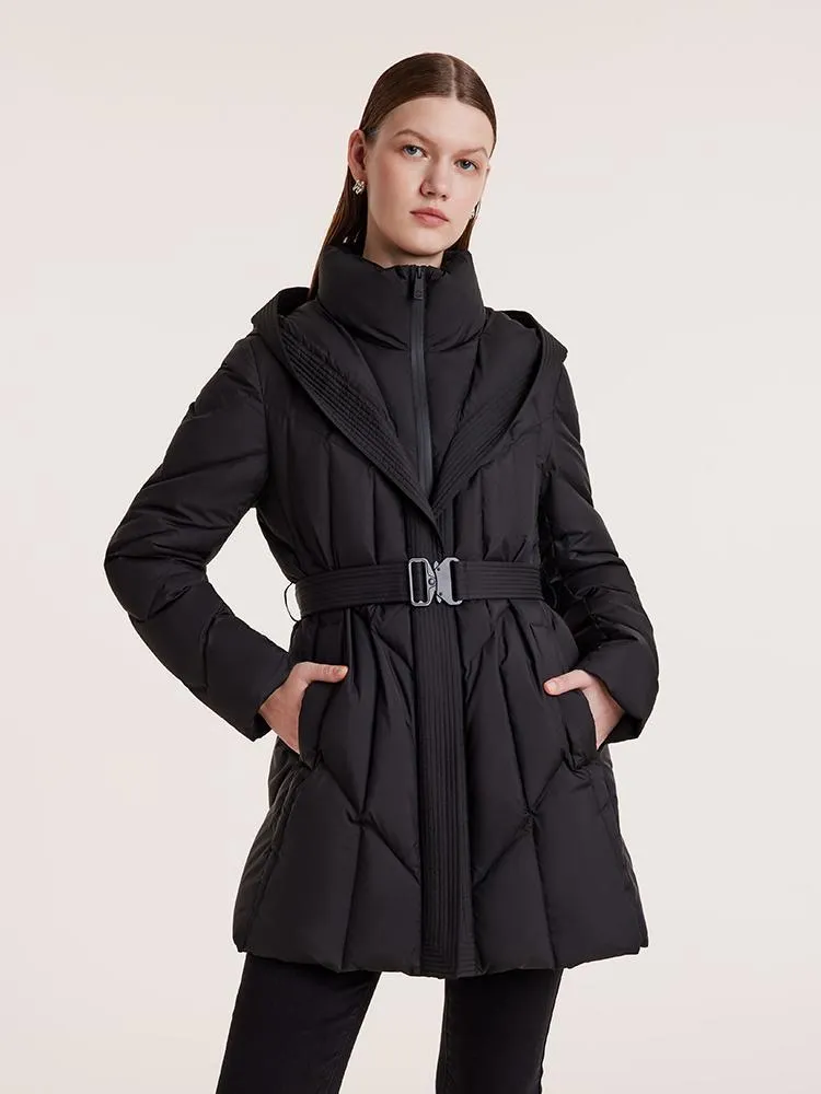 Triple Protection Fabric Hooded Gathered Waist Goose Down Garment sold by Goelia