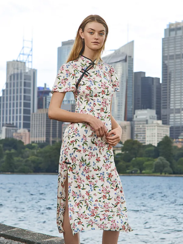 19 Momme Silk Slit Cheongsam Qipao Midi Dress sold by Goelia