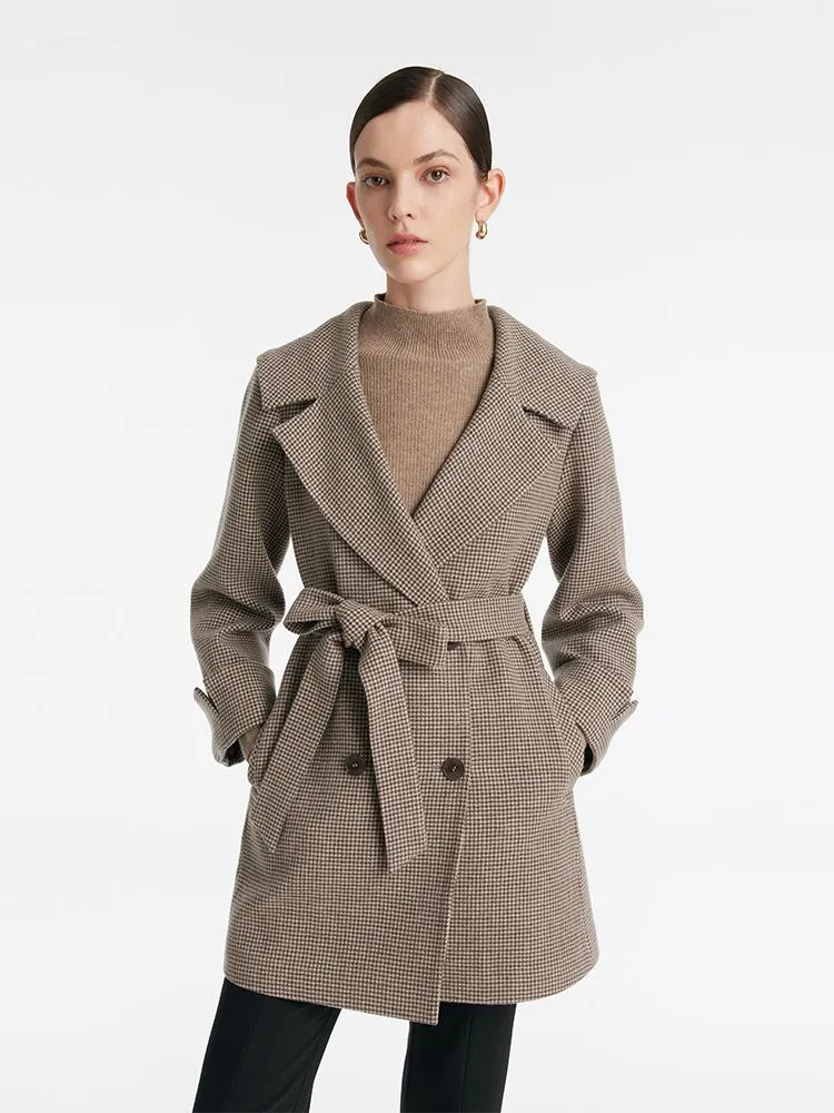 Navy Collar Mid-Length Lapel Women Coat With Belt sold by Goelia product image thumbnail 3