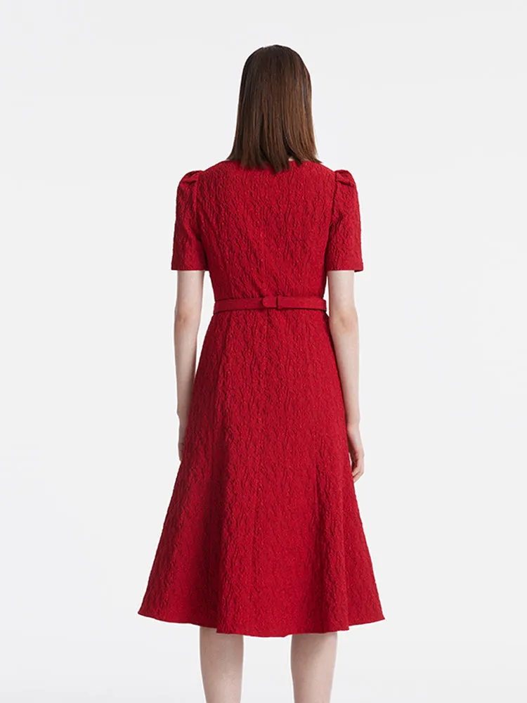 Jacquard Square Neck Single-Breasted Women Midi Dress With Belt sold by Goelia product image thumbnail 5