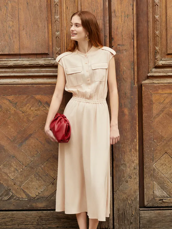 Acetate Gathered Waist Women Maxi Dress With Pockets sold by Goelia
