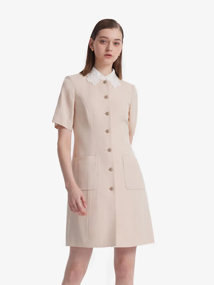 Acetate Single-Breasted Women Mini Dress With Detachable Lace Collar sold by Goelia