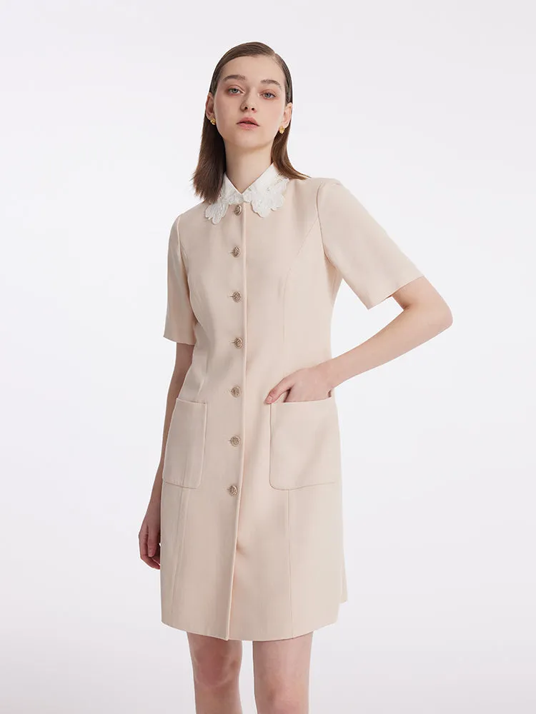 Acetate Single-Breasted Women Mini Dress With Detachable Lace Collar sold by Goelia product image thumbnail 2