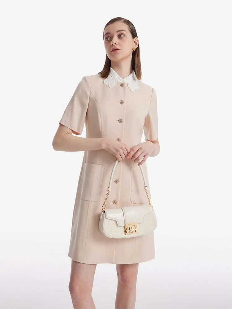 Acetate Single-Breasted Women Mini Dress With Detachable Lace Collar sold by Goelia product image thumbnail 3