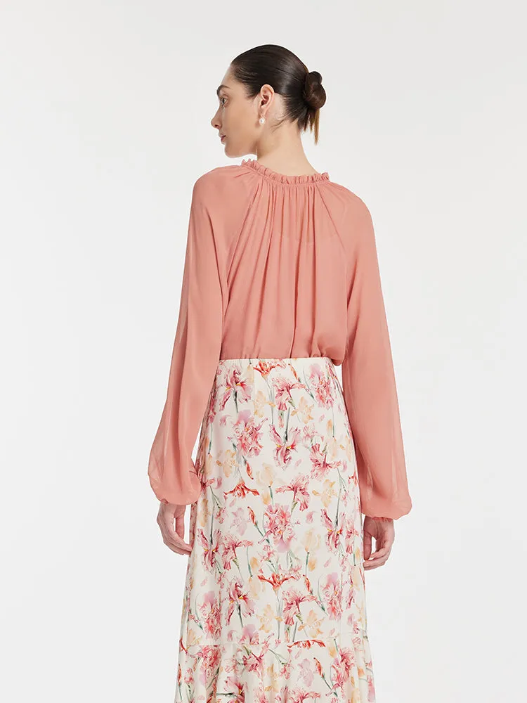 12 Momme Mulberry Silk Ruffle Trim Women Blouse With Bottomed Camisole sold by Goelia product image thumbnail 5