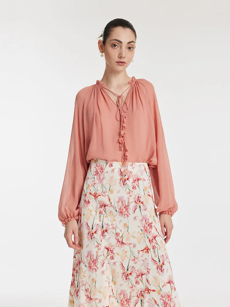 12 Momme Mulberry Silk Ruffle Trim Women Blouse With Bottomed Camisole sold by Goelia