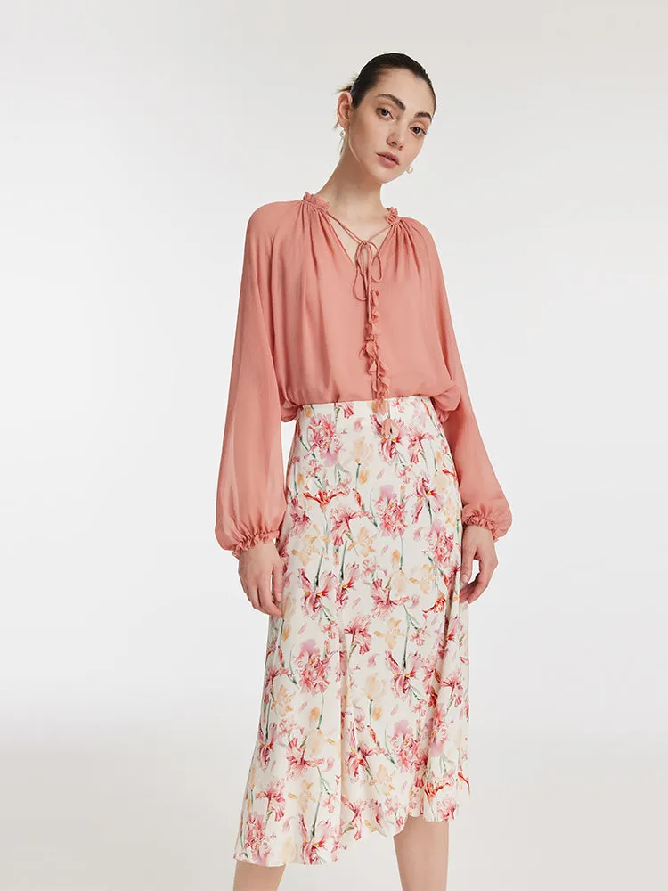 12 Momme Mulberry Silk Ruffle Trim Women Blouse With Bottomed Camisole sold by Goelia product image thumbnail 2