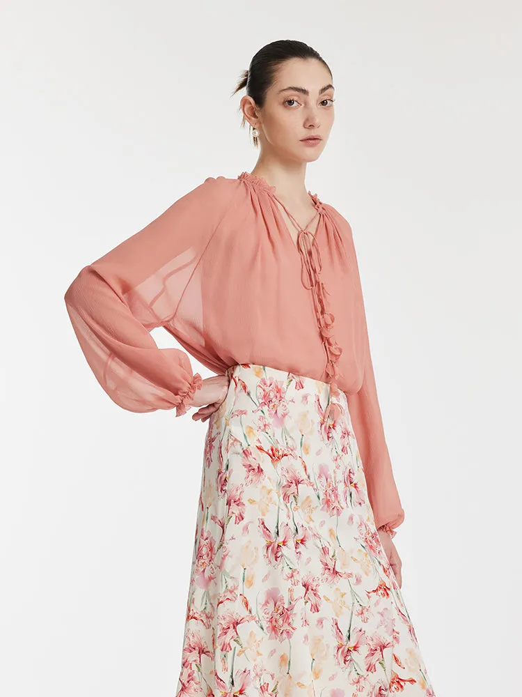 12 Momme Mulberry Silk Ruffle Trim Women Blouse With Bottomed Camisole sold by Goelia product image thumbnail 3