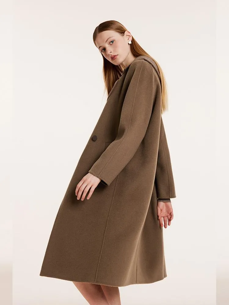 Coffee Tencel Wool Double-Faced Women Coat sold by Goelia product image thumbnail 5