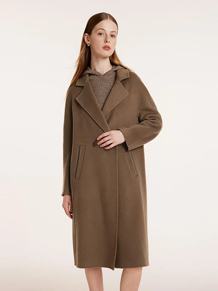 Coffee Tencel Wool Double-Faced Women Coat sold by Goelia
