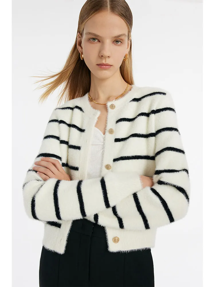 Eco-Friendly Mink Knitted Striped Women Cardigan sold by Goelia product image thumbnail 5