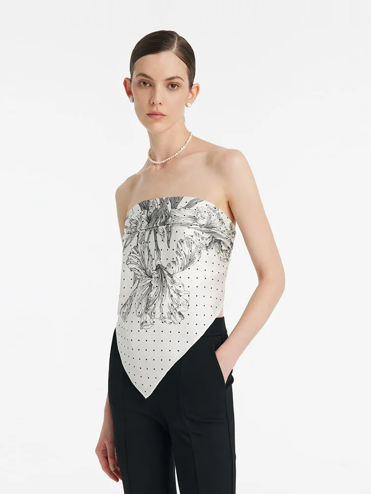 Iris And Polka Dots Printed 90 Square Pure Silk Scarf sold by Goelia