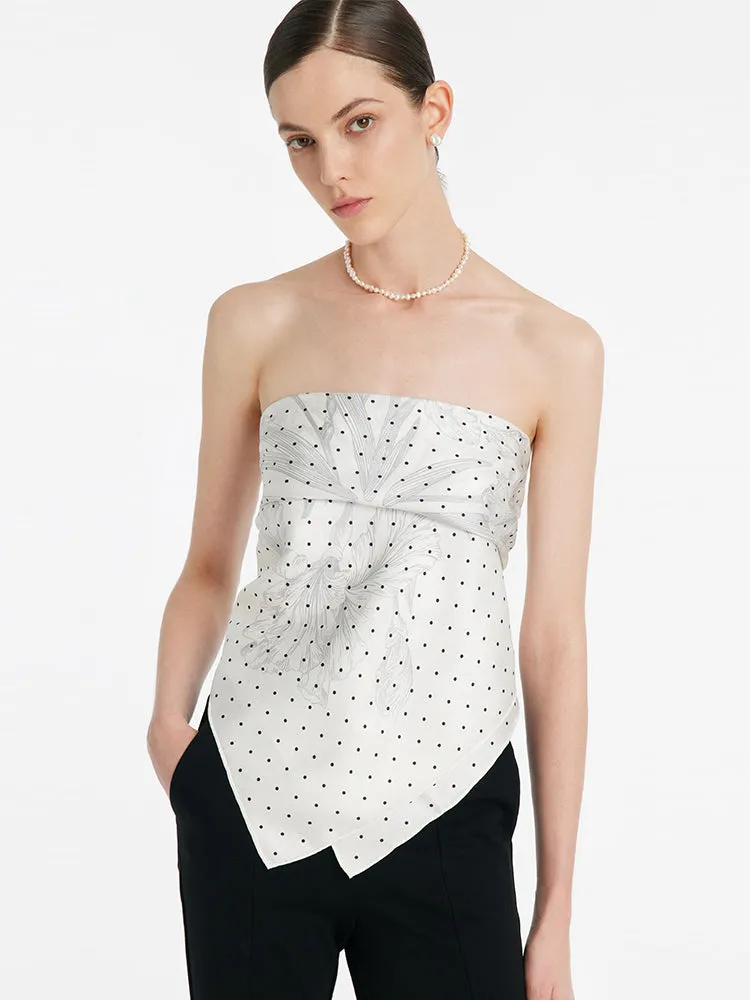 Iris And Polka Dots Printed 90 Square Pure Silk Scarf sold by Goelia product image thumbnail 2