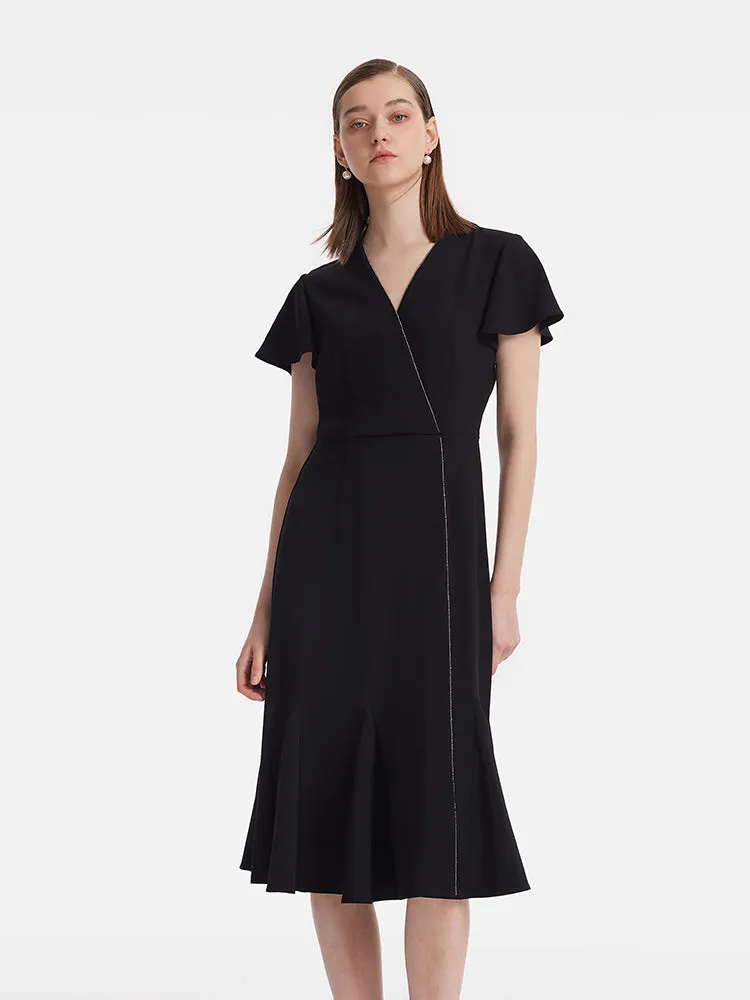 Triacetate V-Neck Ruffle Women Midi Dress sold by Goelia product image thumbnail 3