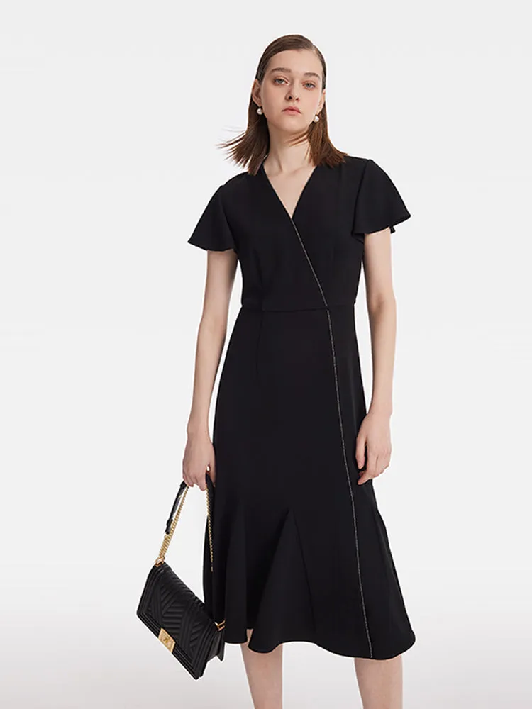 Triacetate V-Neck Ruffle Women Midi Dress sold by Goelia product image thumbnail 5