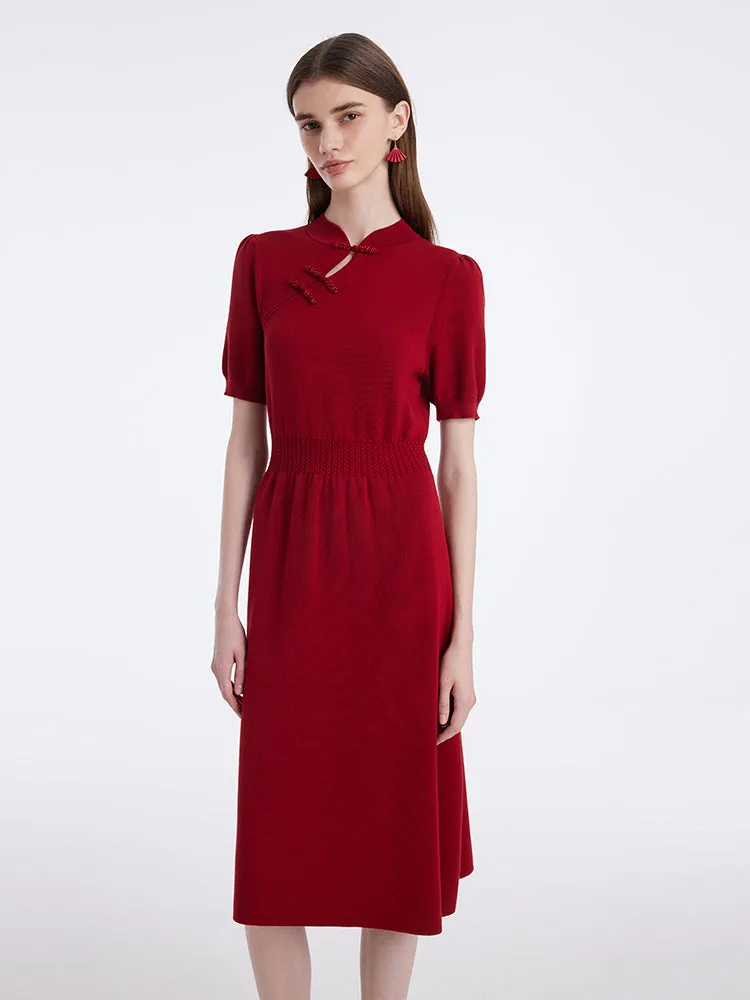 New Chinese-Style Mandarin Collar Knitted Women Midi Qipao Dress sold by Goelia product image thumbnail 3