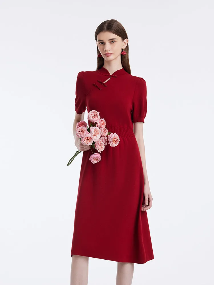 New Chinese-Style Mandarin Collar Knitted Women Midi Qipao Dress sold by Goelia